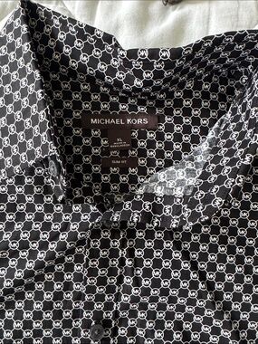 Michael Kors Black and White MK Logo Button-Down Shirt